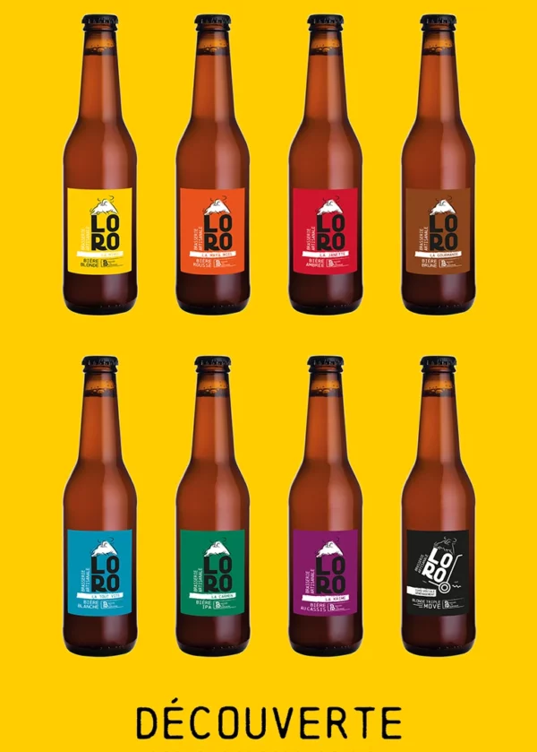 Logo pack coffret Découverte, 12 bières : La Minou (blonde), La Maya Miel (rousse), La Janette (ambrée), La Gourmande (brune), La Tout Vite (blanche), La Carmen (IPA), La Krime (blonde aromatisé au cassis), la Triple Move Beer (blonde triple)