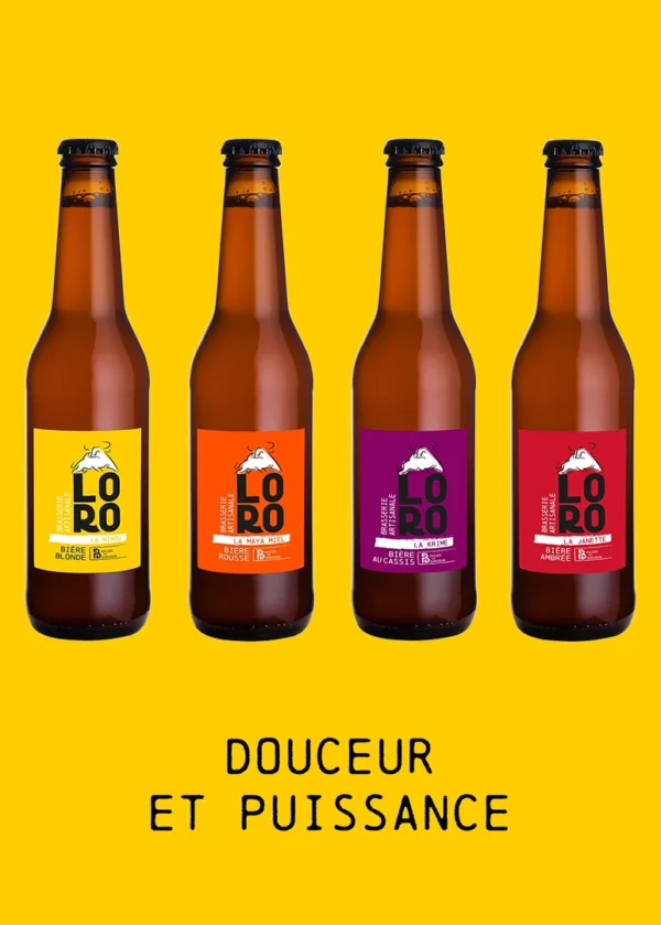Logo pack coffret Douceur et puissance, 12 bières : La Minou (blonde), La Maya Miel (rousse), La Krime (blonde aromatisé au cassis) et La Janette (ambrée)